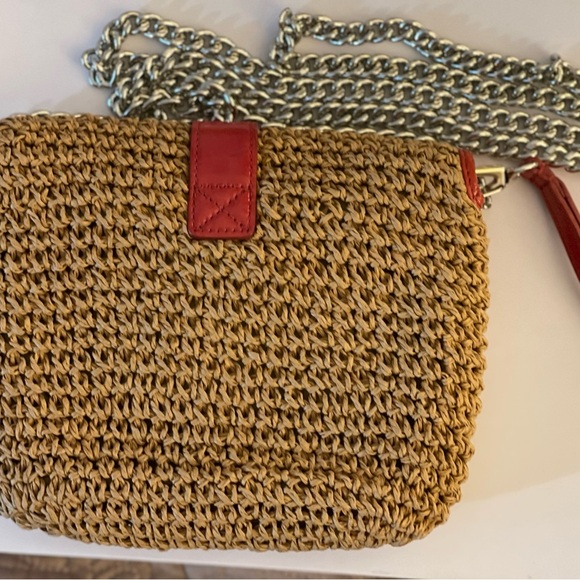 BRIGHTON…EUC… Dottie Straw Pink Patent Leather Trim Crossbody Bag 8”X6” - Picture 5 of 8